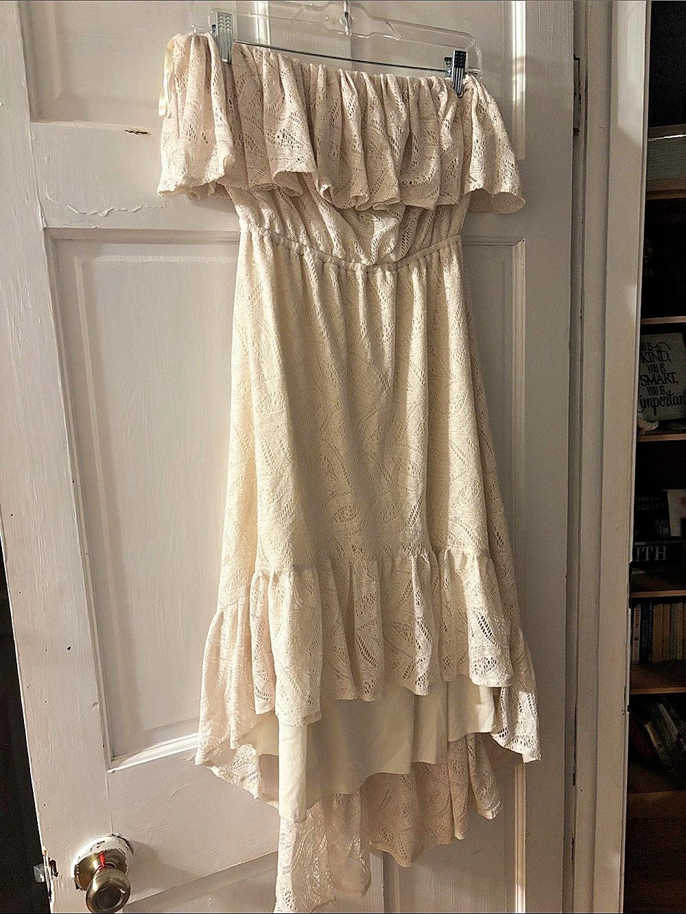 Cream Off-Shoulder High-Low Dress Like New